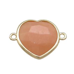Peach Jade Heart Connector Dye Gold Plated, approx 17mm