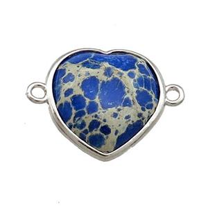 Royalblue Imperial Jasper Heart Connector Platinum Plated, approx 17mm