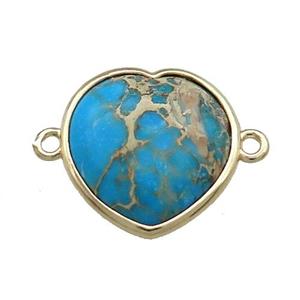 Blue Imperial Jasper Heart Connector Gold Plated, approx 17mm