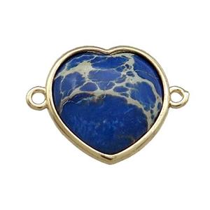 Lapisblue Imperial Jasper Heart Connector Gold Plated, approx 17mm