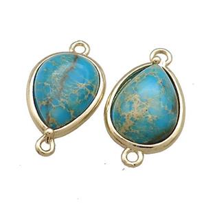Blue Imperial Jasper Teardrop Connector Gold Plated, approx 12-15mm