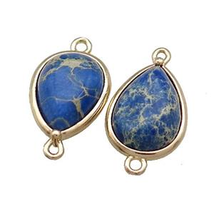 Lapisblue Imperial Jasper Teardrop Connector Gold Plated, approx 12-15mm