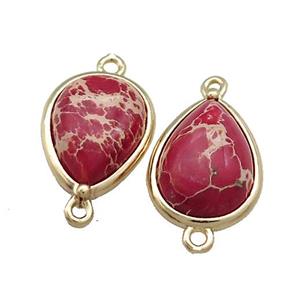 Red Imperial Jasper Teardrop Connector Gold Plated, approx 12-15mm