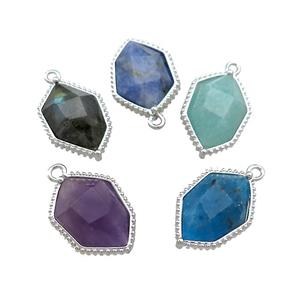 Natural Gemstone Prism Pendant Platinum Plated Polygon Mixed, approx 13-18mm