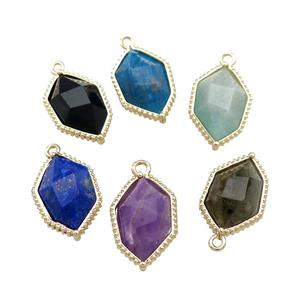 Natural Gemstone Prism Pendant Gold Plated Polygon Mixed, approx 13-18mm