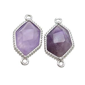Purple Amethyst Prism Connector Platinum Plated, approx 13-18mm