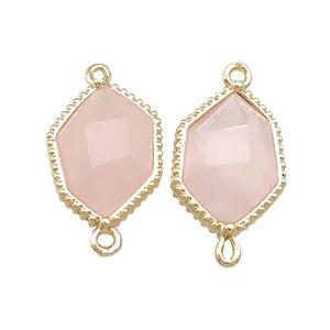Pink Rose Quartz Prism Connector Gold Plated, approx 13-18mm