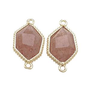Pink Strawberry Quartz Prism Connector Gold Plated, approx 13-18mm