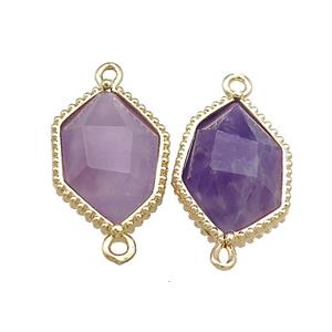 Purple Amethyst Connector Prism Gold Plated, approx 13-18mm