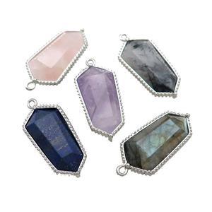 Natural Gemstone Prism Pendant Platinum Plated Mixed, approx 14-25mm