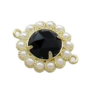 Copper Circle Connector Pave Black Onyx Pearlized Resin Gold Plated, approx 18mm