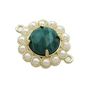 Copper Circle Connector Pave Green Malachite Pearlized Resin Gold Plated, approx 18mm