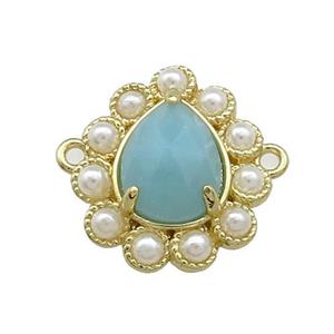 Copper Teardrop Connector Pave Blue Amazonite Pearlized Resin Gold Plated, approx 16-18mm