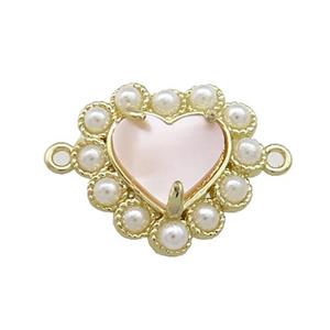 Copper Heart Connector Pave Queen Shell Pearlized Resin Gold Plated, approx 18mm