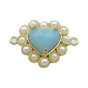 Copper Heart Connector Pave Blue Amazonite Pearlized Resin Gold Plated, approx 18mm