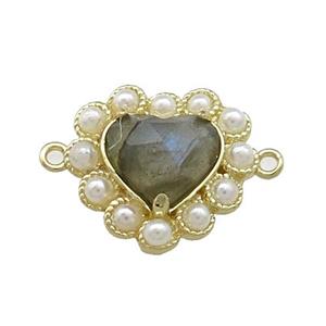 Copper Heart Connector Pave Labradorite Pearlized Resin Gold Plated, approx 18mm