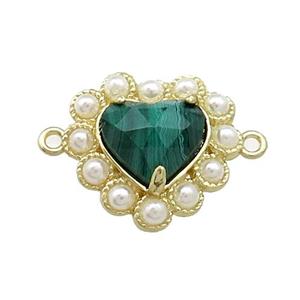 Copper Heart Connector Pave Malachite Pearlized Resin Gold Plated, approx 18mm