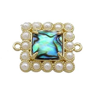 Copper Square Connector Pave Abalone Shell Pearlized Resin Gold Plated, approx 17x17mm