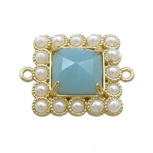 Copper Square Connector Pave Amazonite Pearlized Resin Gold Plated, approx 17x17mm