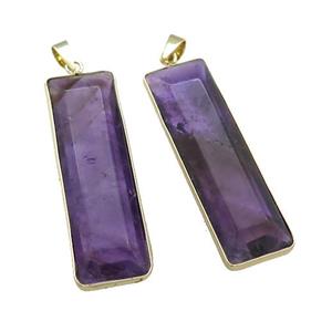 Natural Purple Amethyst Rectangle Pendant Gold Plated, approx 14-44mm