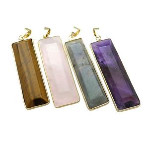 Natural Gemstone Rectangle Pendant Gold Plated Mixed, approx 14-44mm