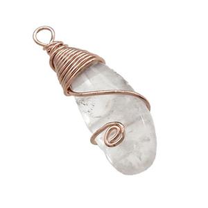 Natural Clear Quartz Teardrop Pendant Copper Wire Wrapped Rose Gold, approx 10-27mm