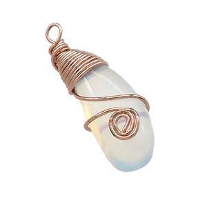 White Opalite Teardrop Pendant Copper Wire Wrapped Rose Gold, approx 10-27mm