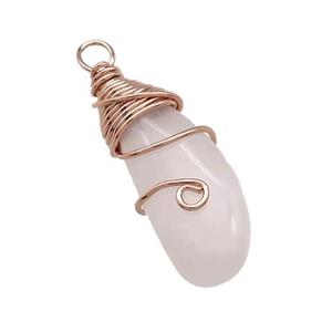 Natural Pink Rose Quartz Teardrop Pendant Copper Wire Wrapped Rose Gold, approx 10-27mm