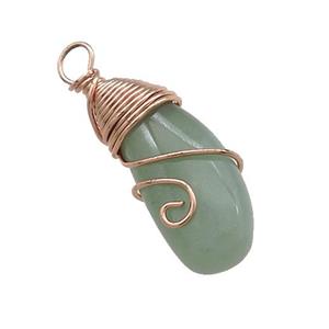 Natural Green Aventurine Teardrop Pendant Copper Wire Wrapped Rose Gold, approx 10-27mm