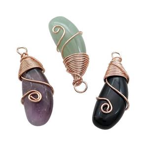 Natural Gemstone Teardrop Pendant Copper Wire Wrapped Rose Gold Mixed, approx 10-27mm