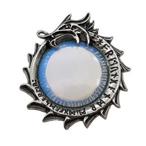 Alloy Dragon Charms Pendant Pave Opalite Antique Silver, approx 40mm