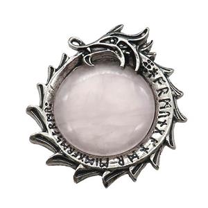 Alloy Dragon Charms Pendant Pave Pink Rose Quartz Antique Silver, approx 40mm