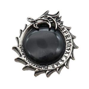 Alloy Dragon Charms Pendant Pave Black Onyx Agate Antique Silver, approx 40mm