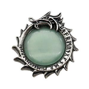 Alloy Dragon Charms Pendant Pave Green Aventurine Antique Silver, approx 40mm