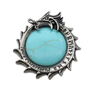Alloy Dragon Charms Pendant Pave Blue Synthetic Turquoise Antique Silver, approx 40mm