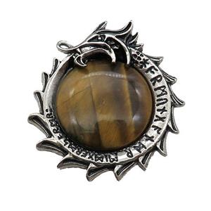 Alloy Dragon Charms Pendant Pave Tiger Eye Stone Antique Silver, approx 40mm