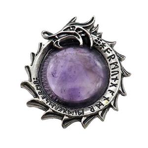 Alloy Dragon Charms Pendant Pave Purple Amethyst Antique Silver, approx 40mm