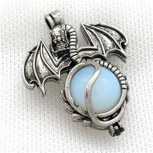 Alloy Dragon Charms Pendant Pave White Opalite Antique Silver, approx 16mm, 36-50mm