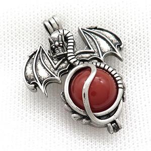 Alloy Dragon Charms Pendant Pave Red Agate Antique Silver, approx 16mm, 36-50mm