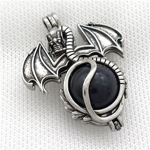 Alloy Dragon Charms Pendant Pave Blue Sandstone Antique Silver, approx 16mm, 36-50mm