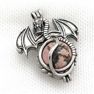 Alloy Dragon Charms Pendant Pave Rhodonite Antique Silver, approx 16mm, 36-50mm