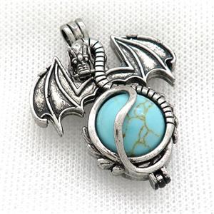 Alloy Dragon Charms Pendant Blue Synthetic Turquoise Quartz Antique Silver, approx 16mm, 36-50mm