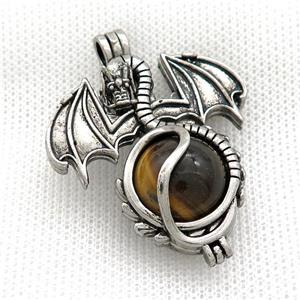 Alloy Dragon Charms Pendant Pave Tiger Eye Stone Antique Silver, approx 16mm, 36-50mm