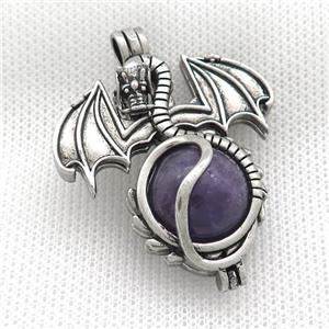 Alloy Dragon Charms Pendant Pave Purple Amethyst Antique Silver, approx 16mm, 36-50mm