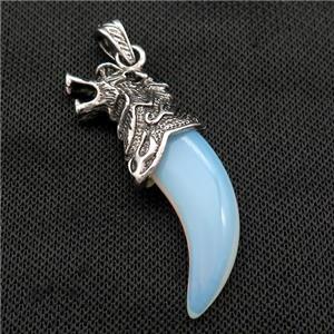 Alloy Wolf Pendant Pave White Opalite Antique Silver, approx 20-55mm