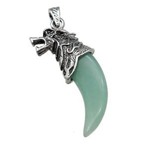 Alloy Wolf Pendant Pave Green Aventurine Antique Silver, approx 20-55mm