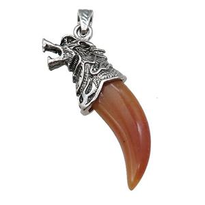 Alloy Wolf Pendant Pave Red Agate Antique Silver, approx 20-55mm