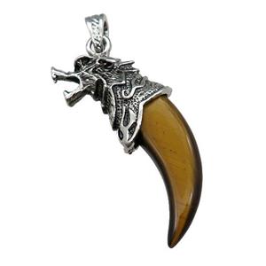 Alloy Wolf Pendant Pave Tiger Eye Stone Antique Silver, approx 20-55mm