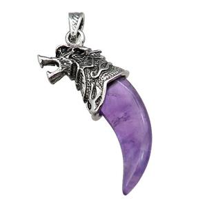 Alloy Wolf Pendant Pave Purple Amethyst Antique Silver, approx 20-55mm