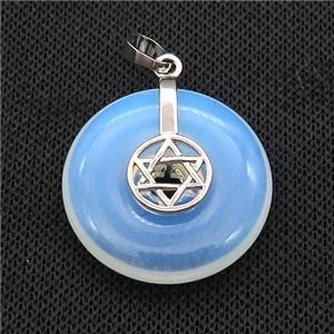 White Opalite Donut Pendant With Alloy David Star, approx 30mm